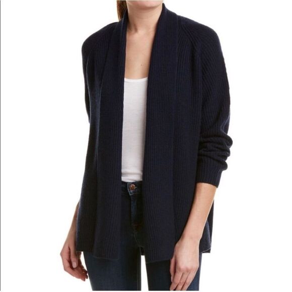 VINCE WOOL CASHMERE DIRECTIONAL RIB WOMEN Open CARDIGAN SIZE‎ Small S Navy Blue - Picture 1 of 9